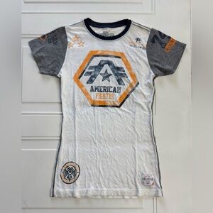 American Fighter Affliction Women’s Sz M White Orange Eagle Tee T Shirt